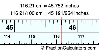 116.21 cm in inches
