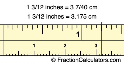 1 3/12 inches to cm