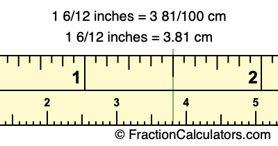 Convert 1 6/12 inches to cm (1 6/12 inches to centimeters)