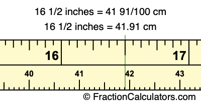 Convert 16 1/2 inches to cm (16 1/2 inches to centimeters)