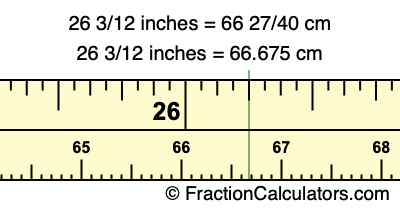 26 3/12 inches to cm