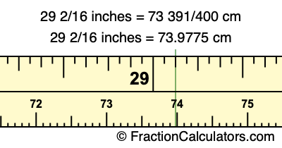 29 2/16 inches to cm