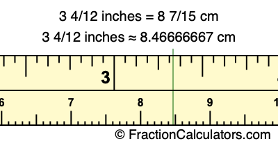 Convert 3 4/12 inches to cm (3 4/12 inches to centimeters)