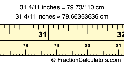 31 4/11 inches to cm