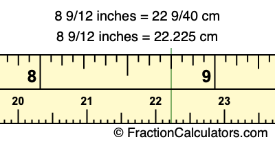 8 9/12 inches to cm